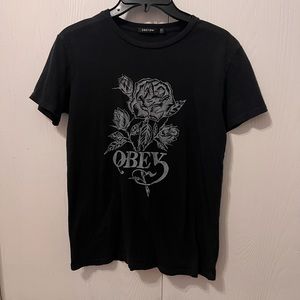 WOMENS OBEY BLACK ROSE GRAPHIC TSHIRT SIZE XS